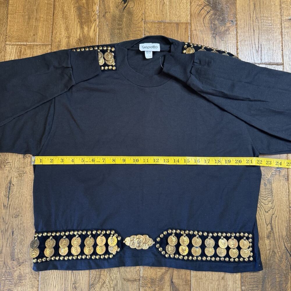 VTG Gepetto Long Sleeve Top With Gold Coin and Studded Embellishments Womens L - Picture 7 of 8